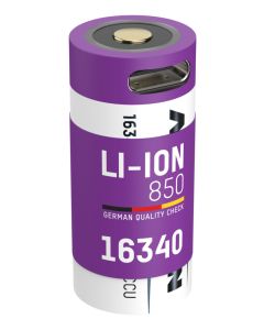 Li-Ion Akku 16340 / RCR123 Typ 850 (min. 800 mAh) mit USB Typ-C Ladebuchse